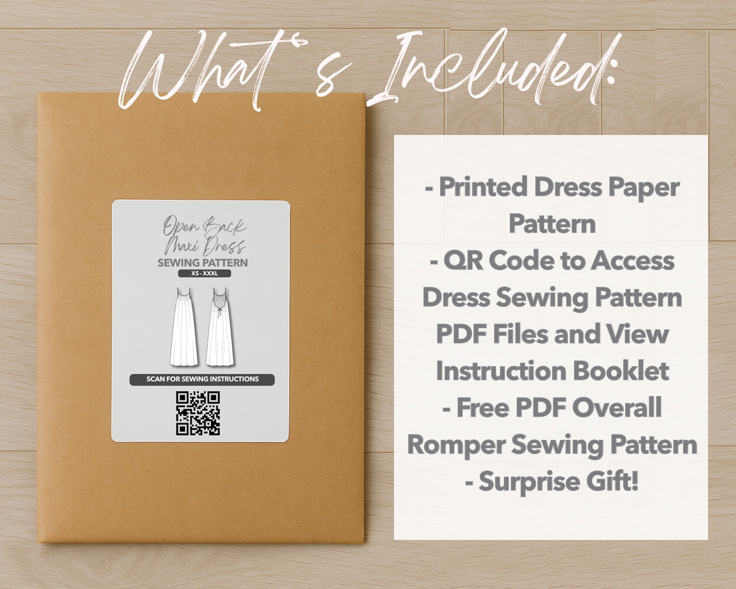 What is included with the printed Open Back Drawstring Tie Maxi Dress paper sewing pattern 