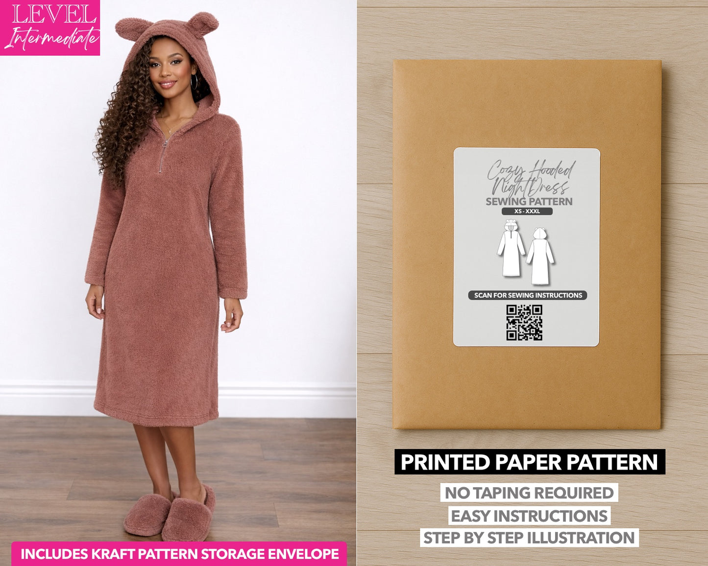 3D Ears Hooded Nightdress printed sewing pattern with easy instructions and step by step illustrations.