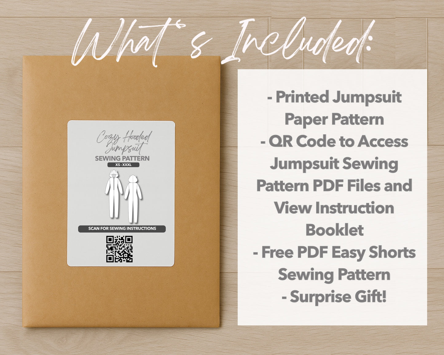 What is included with the printed 3D Ears Hooded Sleepwear Jumpsuit paper sewing pattern
