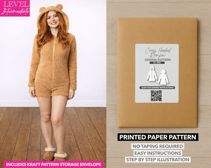 3D Ears Hooded Sleepwear Romper printed sewing pattern with easy instructions and step by step illustrations.
