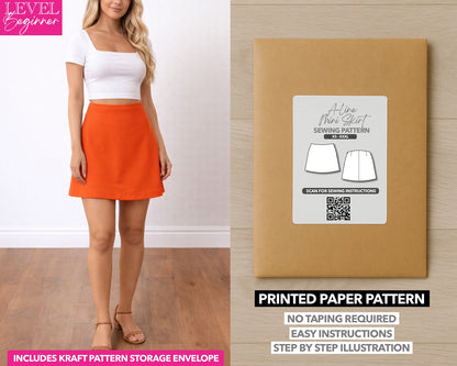 A Line Mini Skirt printed sewing pattern with easy instructions and step by step illustrations.