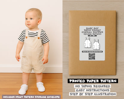 Baby Boy Patch Pocket Overall Romper Sewing Pattern