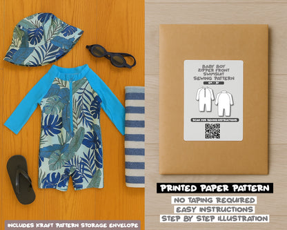 Baby Boy Zipper Front One Piece Swimsuit Sewing Pattern