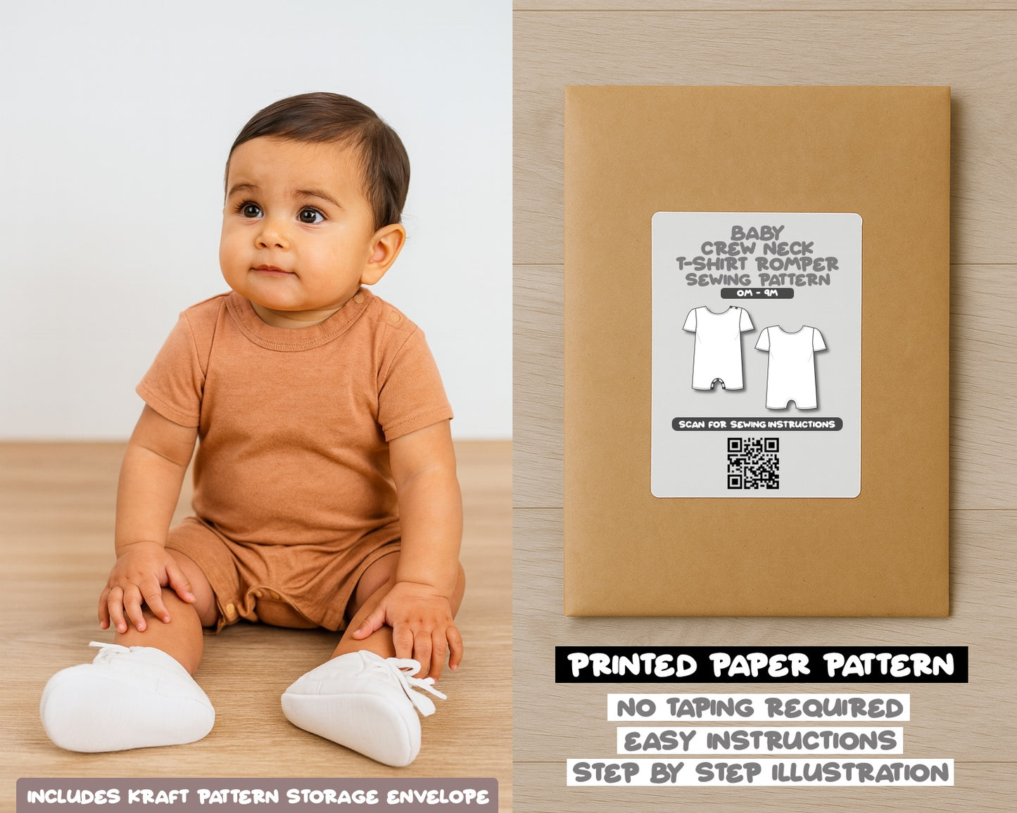 Baby Crew Neck T-Shirt Romper Sewing Pattern