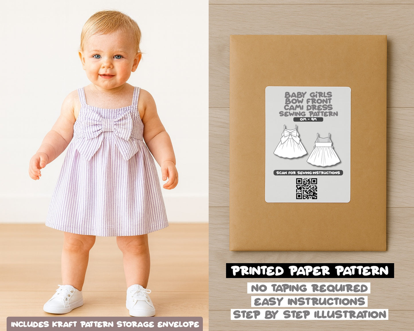 Baby Girl Bow Front Cami Dress Sewing Pattern