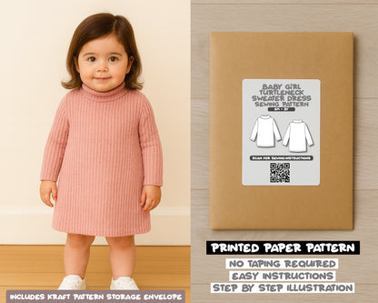 Baby Girl Long Sleeve Turtleneck Sweater Dress Sewing Pattern