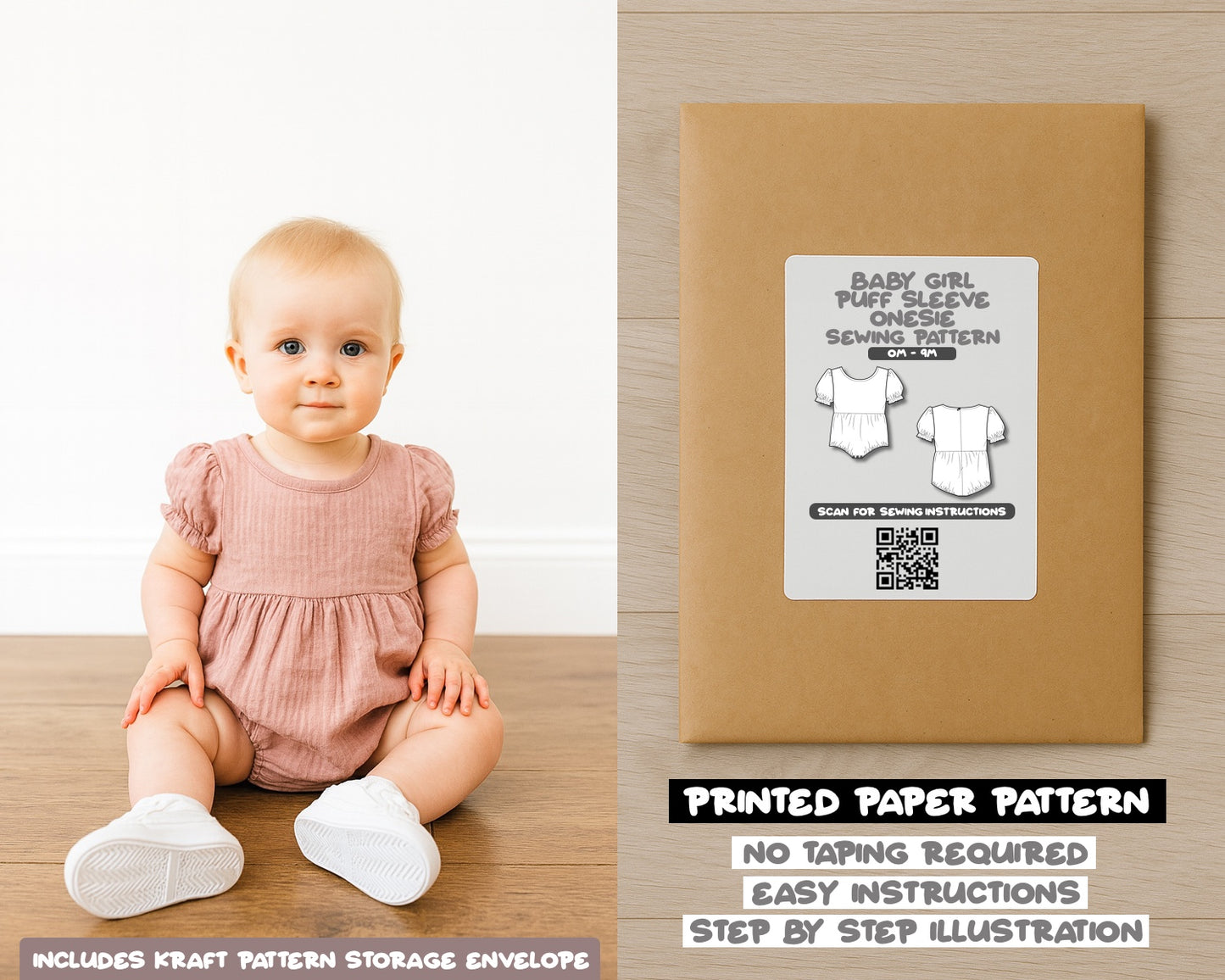 Baby Girl Puff Sleeve Onesie Sewing Pattern