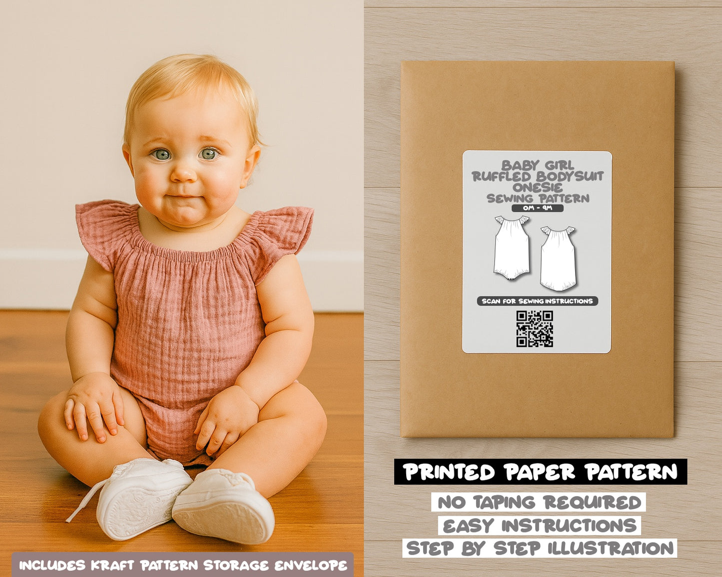 Baby Girl Ruffled Bodysuit Onesie Sewing Pattern