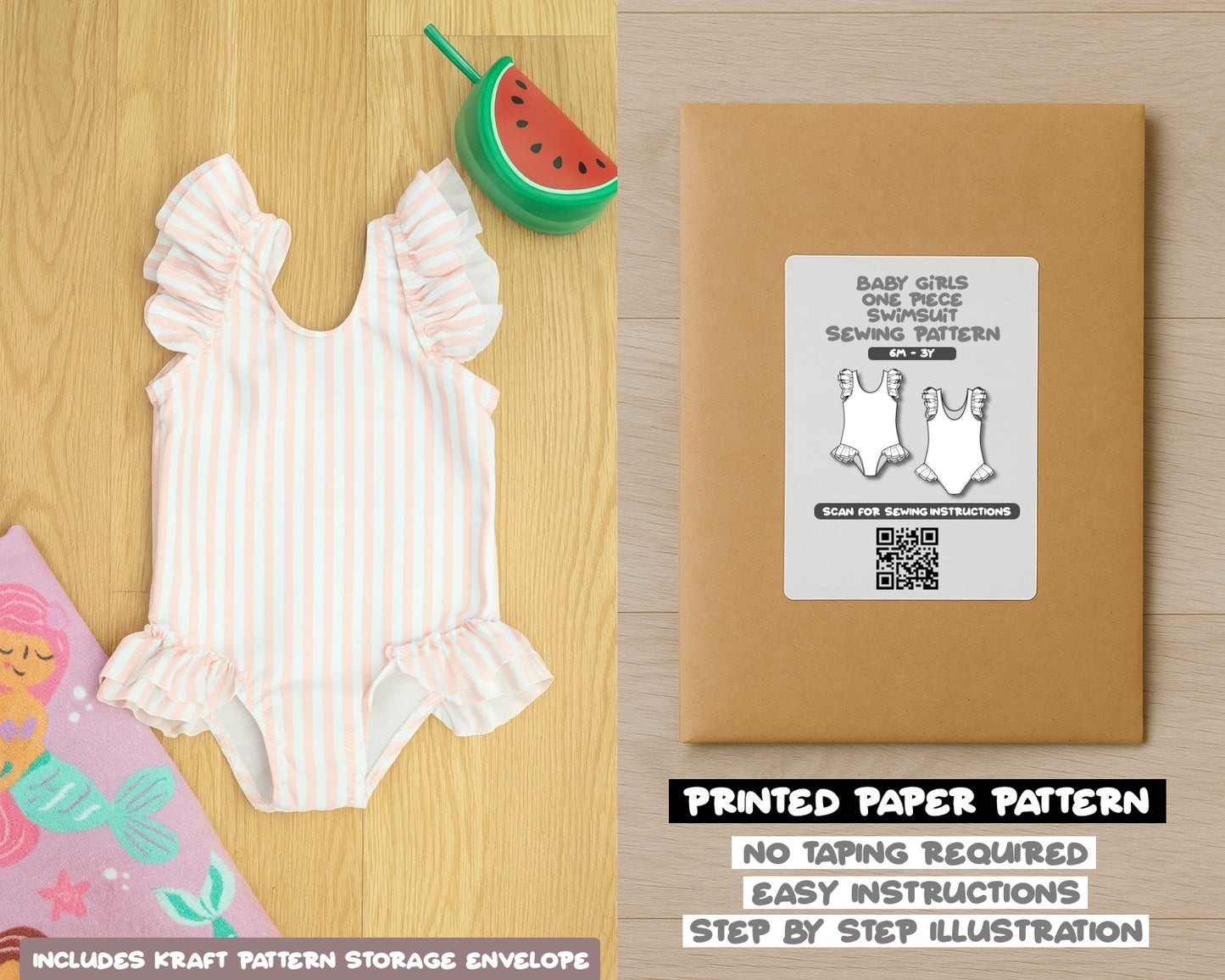 Baby Girl Ruffled One Piece Swimsuit Sewing Pattern