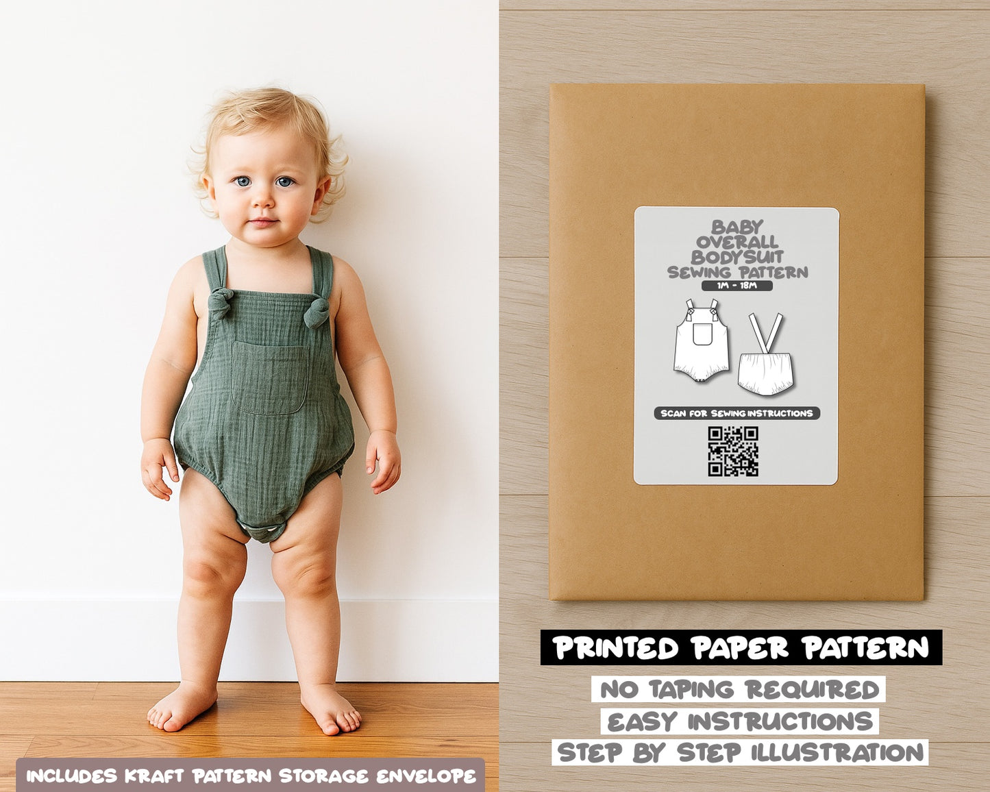 Baby Patch Pocket Romper Bodysuit Sewing Pattern