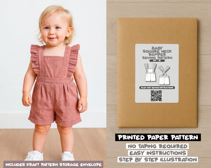 Baby Ruffle Sleeve Square Neck Romper Sewing Pattern