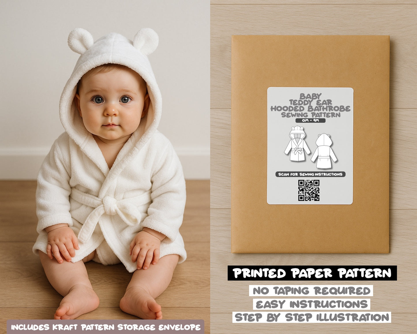 Baby Teddy Ear Hooded Bathrobe Sewing Pattern