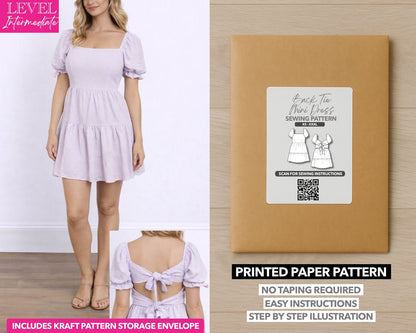 Back Tie Puff Sleeve Mini  printed sewing pattern with easy instructions and step by step illustrations.