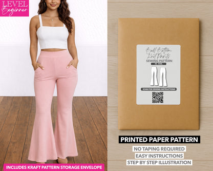 Bell Bottom Knit Pants printed sewing pattern with easy instructions and step by step illustrations.