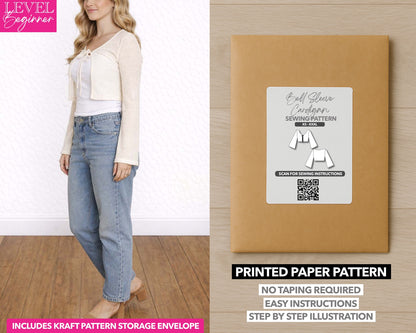 Bell Sleeve Crop Cardigan printed sewing pattern with easy instructions and step by step illustrations.