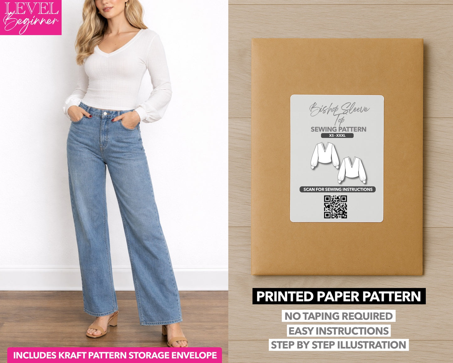 Bishop Sleeve Top printed sewing pattern with easy instructions and step by step illustrations.