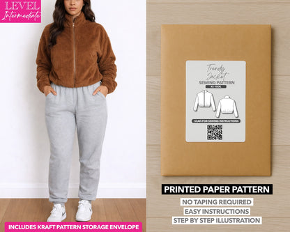 Bomber Crop Jacket printed sewing pattern with easy instructions and step by step illustrations.