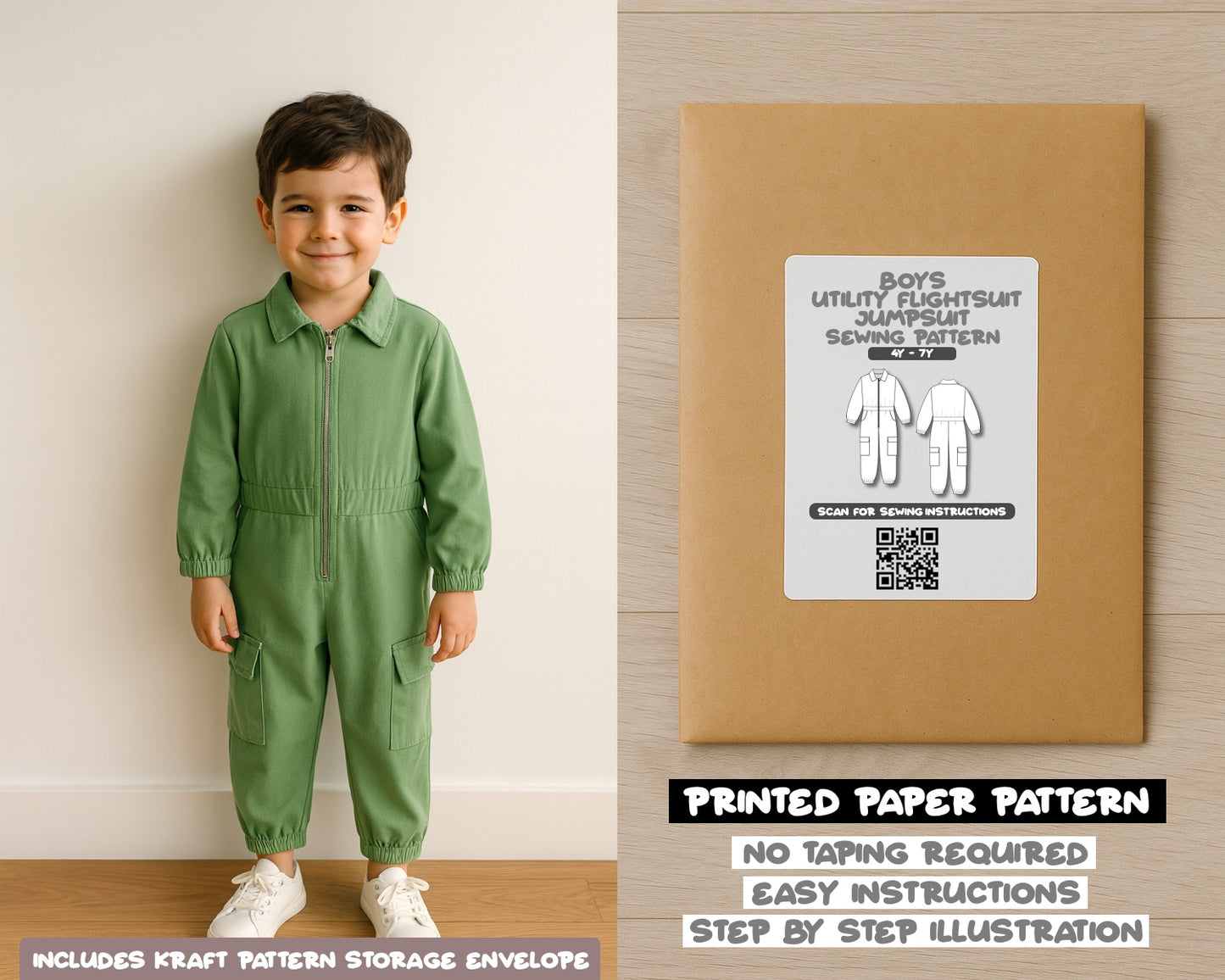 Boys Cargo Utility Flightsuit Jumpsuit Sewing Pattern