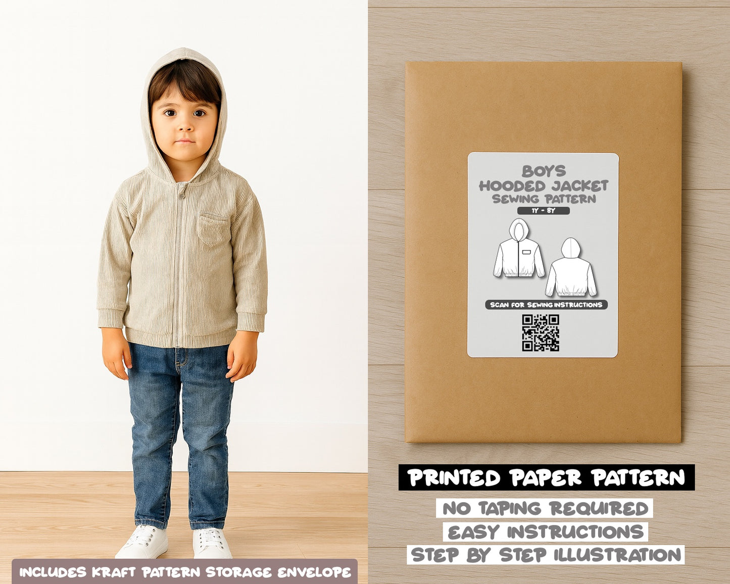 Boys Zip Up Hoodie Jacket Sewing Pattern