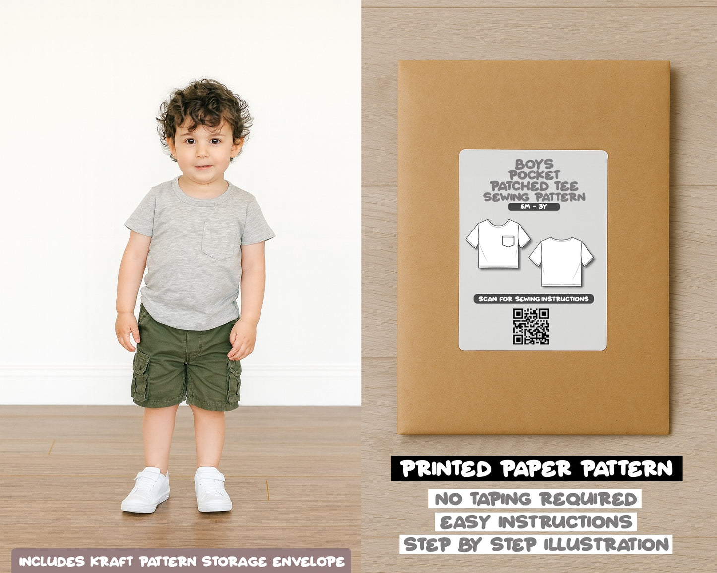 Baby Boys Pocket Patched Tee Sewing Pattern