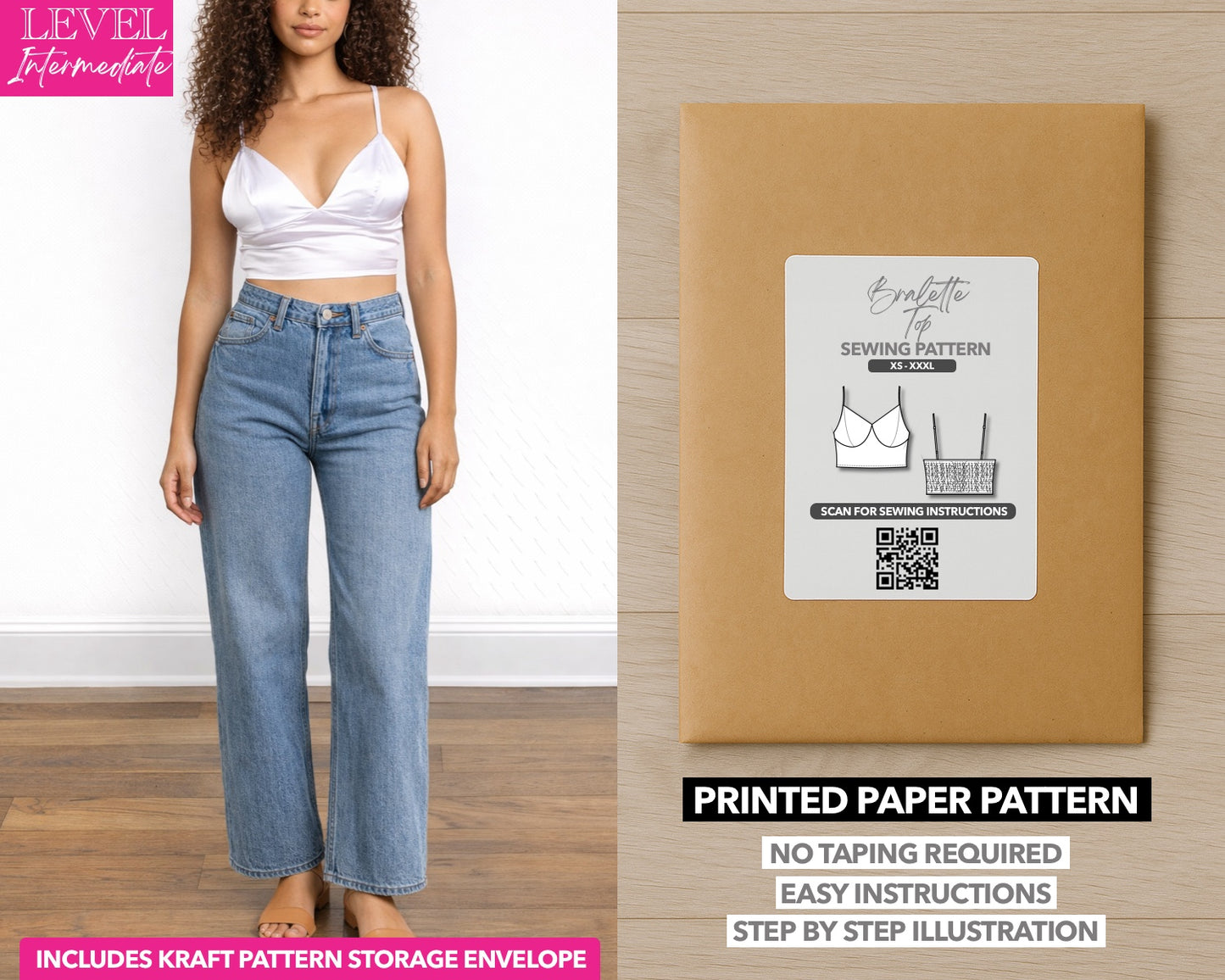 Bralette Cami Top printed sewing pattern with easy instructions and step by step illustrations.