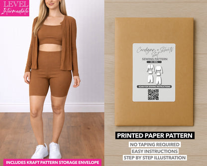 Cardigan and Biker Shorts Set printed sewing pattern with easy instructions and step by step illustrations.
