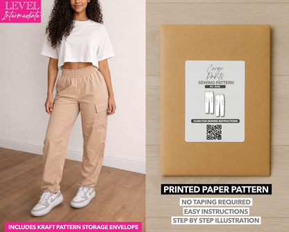 Cargo Pants printed sewing pattern with easy instructions and step by step illustrations.