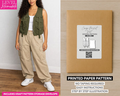 Cargo Pocket Vest printed sewing pattern with easy instructions and step by step illustrations.