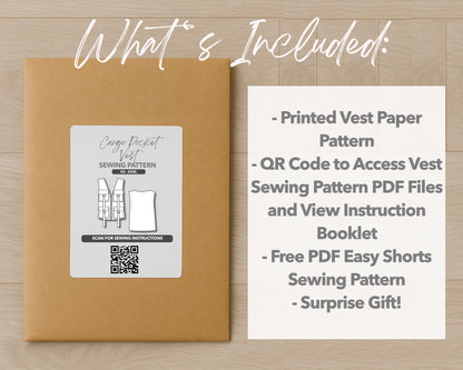 What is included with the printed Cargo Pocket Vest paper sewing pattern