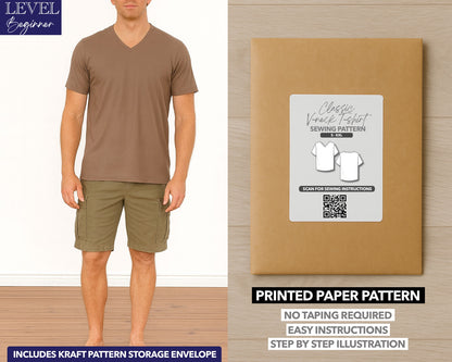 Classic V-Neck T-Shirt printed sewing pattern with easy instructions and step by step illustrations.