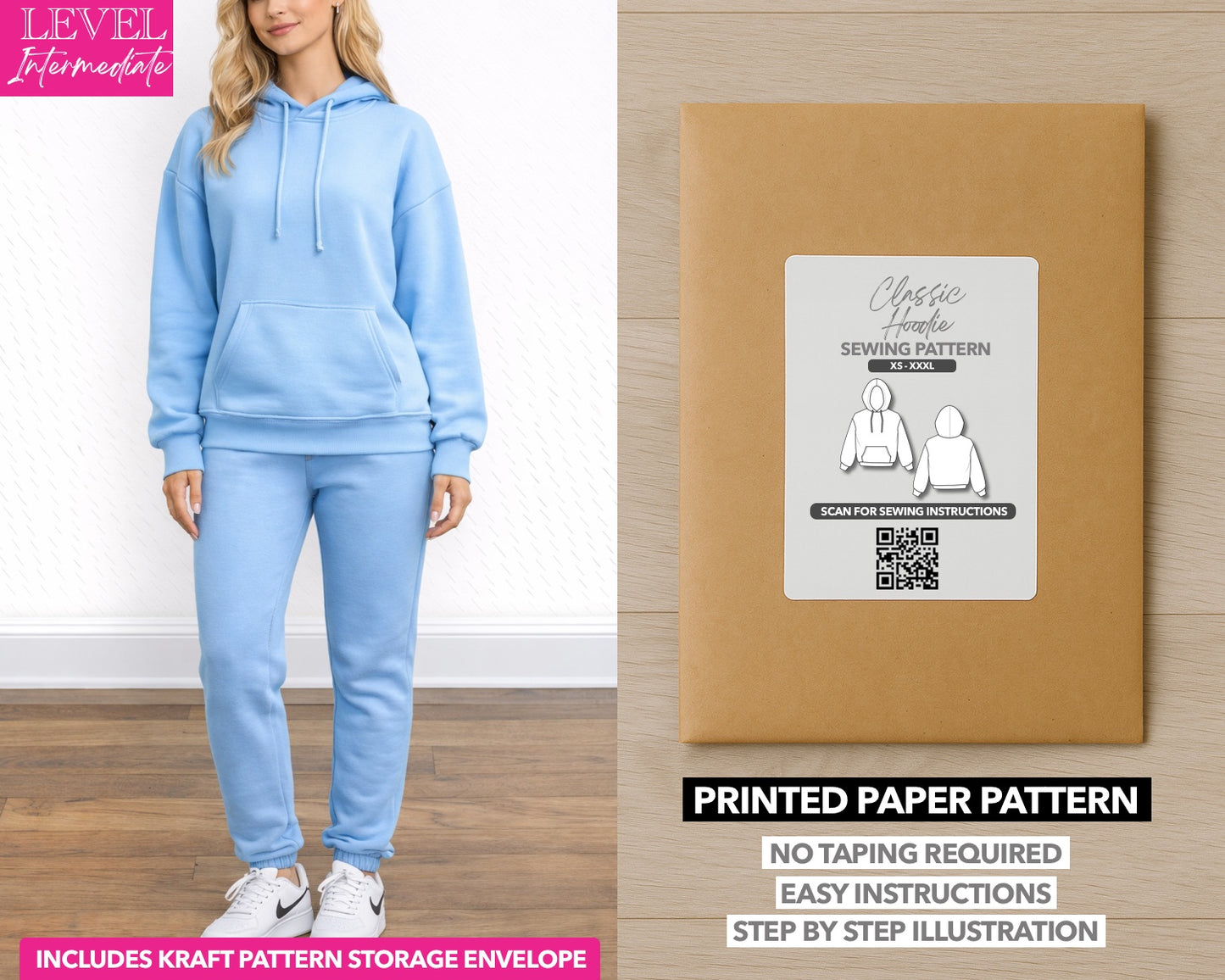 Oversized Hoodie printed sewing pattern with easy instructions and step by step illustrations.