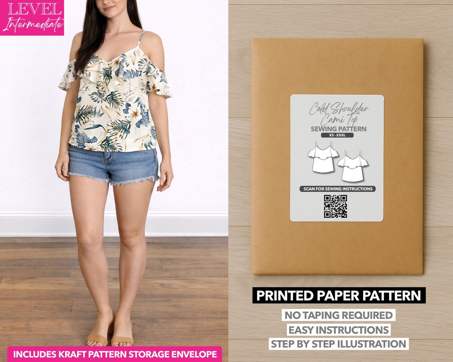 Cold Shoulder Cami Top printed sewing pattern with easy instructions and step by step illustrations.
