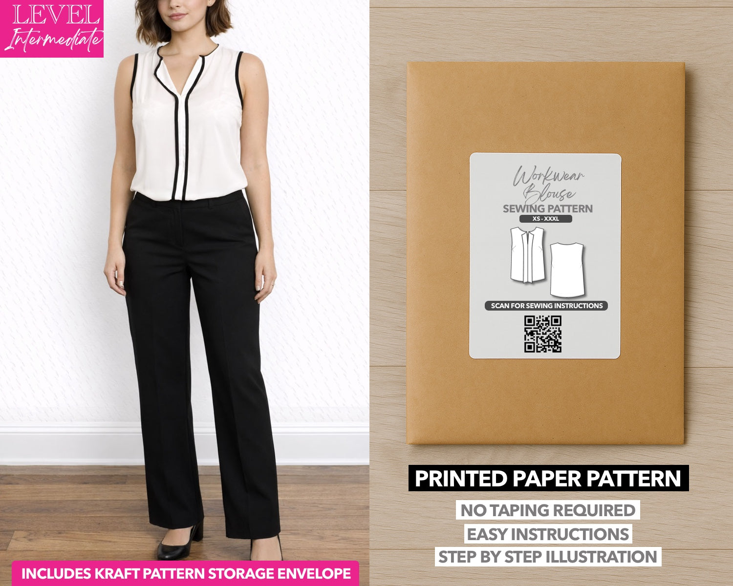 Contrast Binding Sleeveless Blouse printed sewing pattern with easy instructions and step by step illustrations.