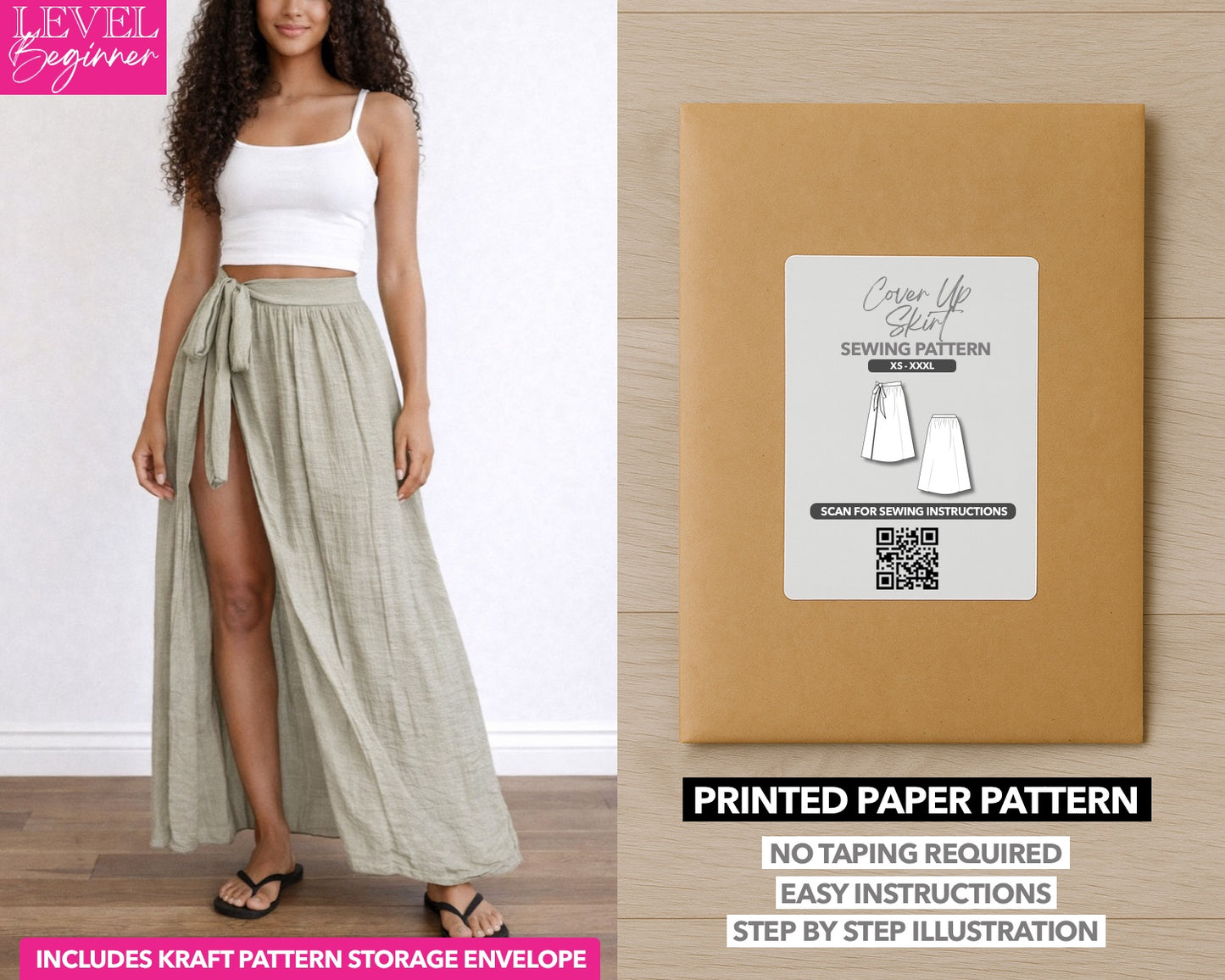 Cover Up Skirt printed sewing pattern with easy instructions and step by step illustrations.