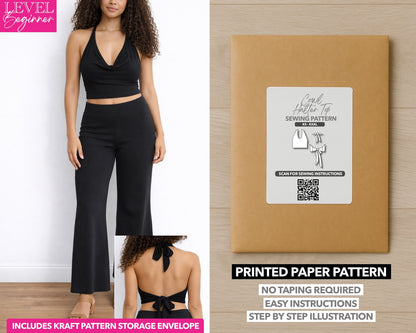 Cowl Halter Top printed sewing pattern with easy instructions and step by step illustrations.