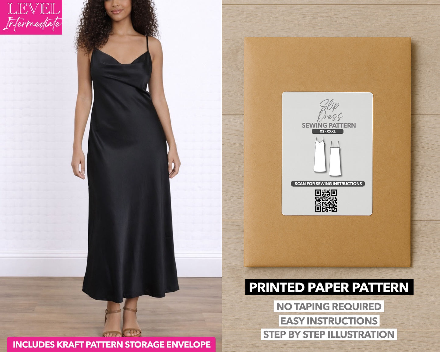 Cowl Neck Dress printed sewing pattern with easy instructions and step by step illustrations.