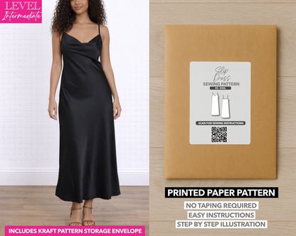 Cowl Neck Dress printed sewing pattern with easy instructions and step by step illustrations.
