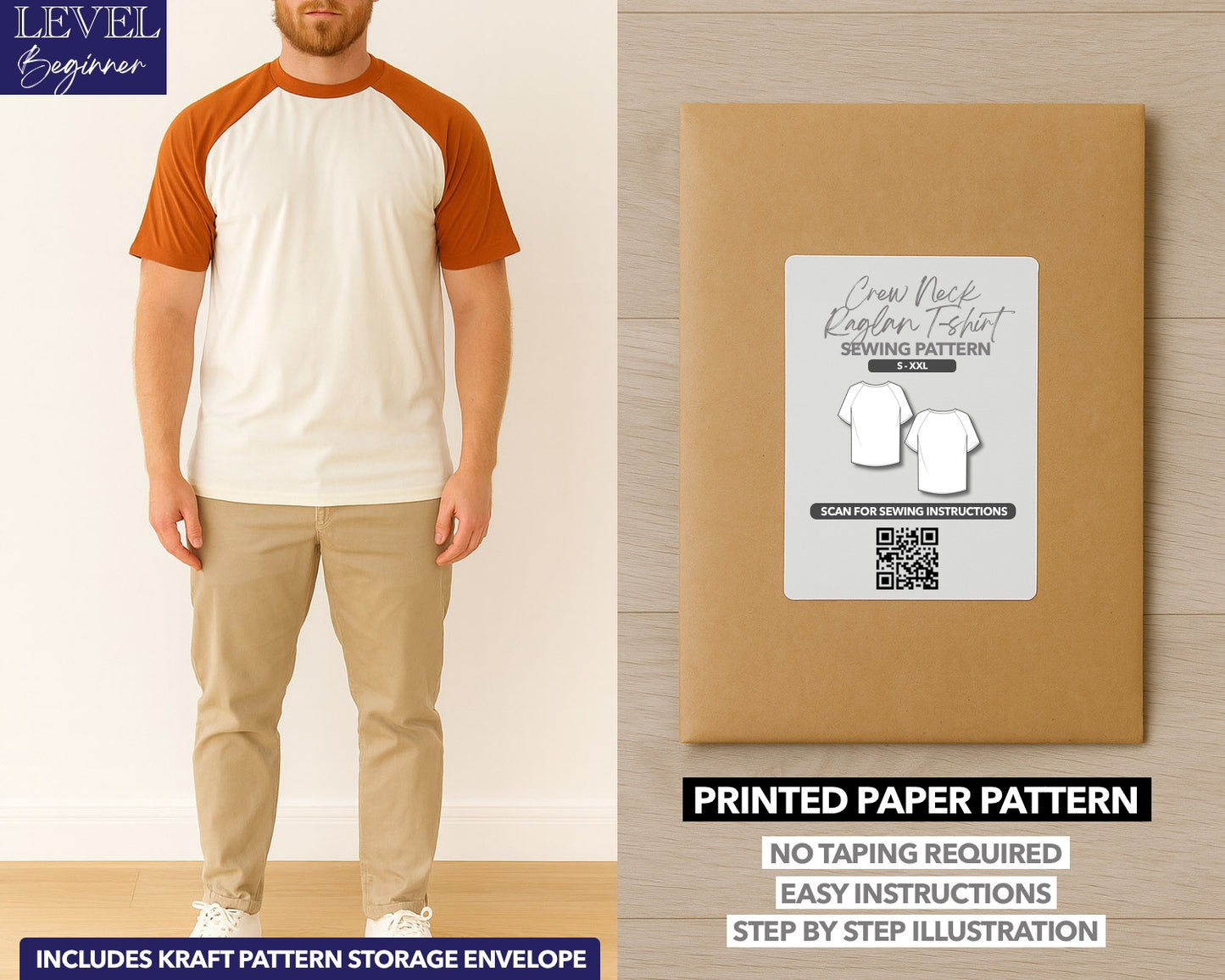 Crew Neck Raglan Short Sleeve T-Shirt printed sewing pattern with easy instructions and step by step illustrations.
