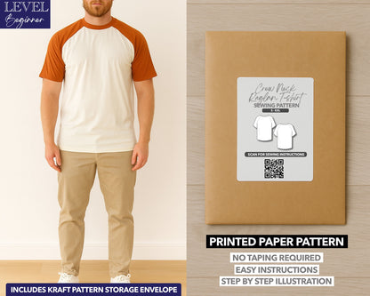 Crew Neck Raglan Short Sleeve T-Shirt printed sewing pattern with easy instructions and step by step illustrations.