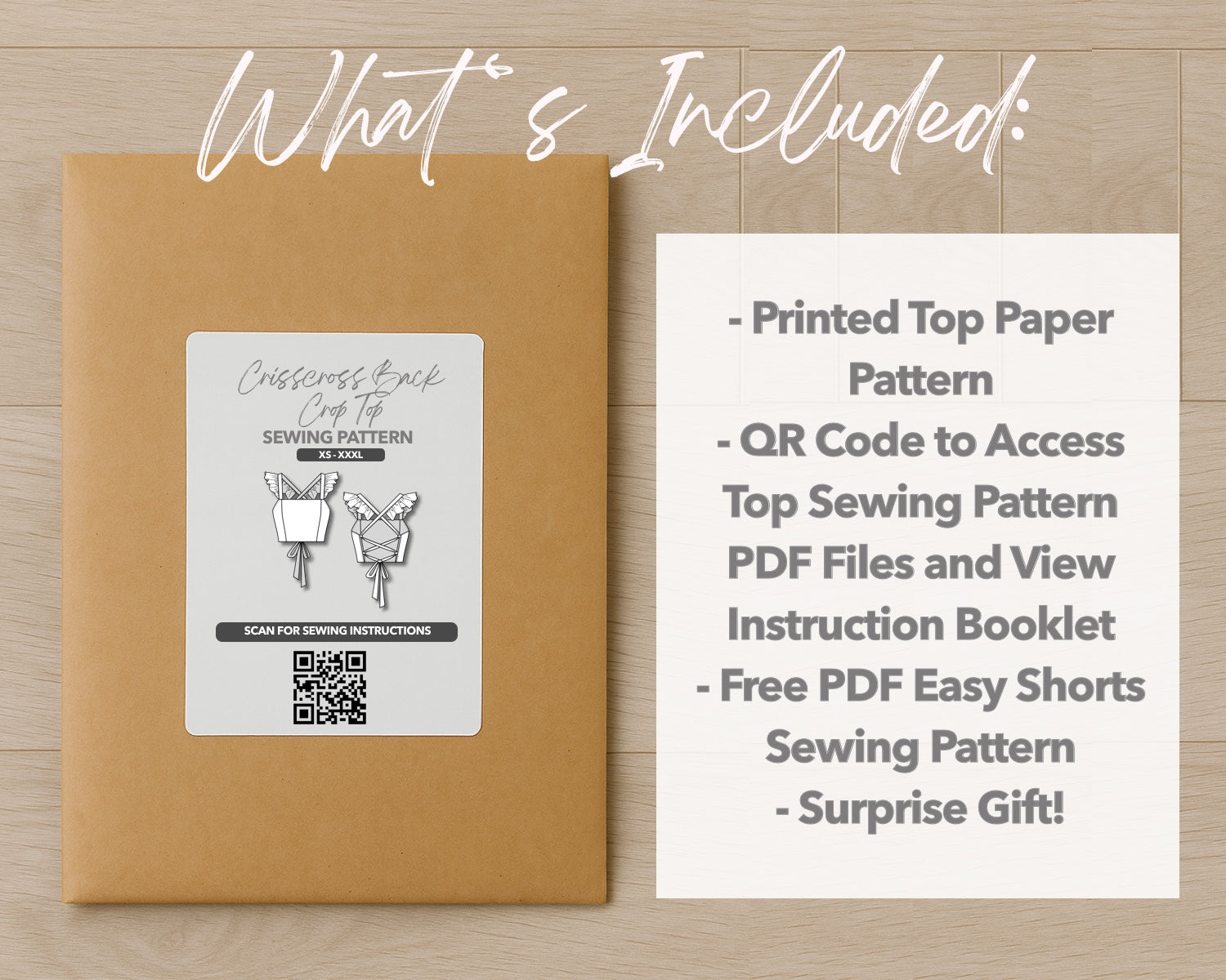 What is included with the printed Crisscross Tie Back Ruffle Sleeve Crop Top paper sewing pattern