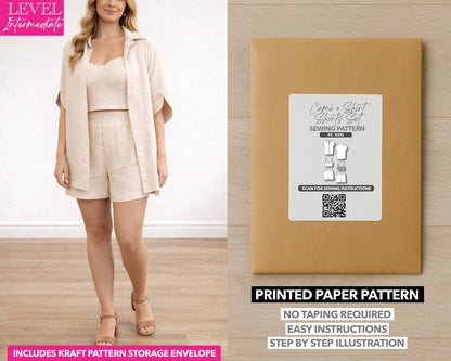 Crop Cami, Oversized Shirt, and Shorts Set printed sewing pattern with easy instructions and step by step illustrations.