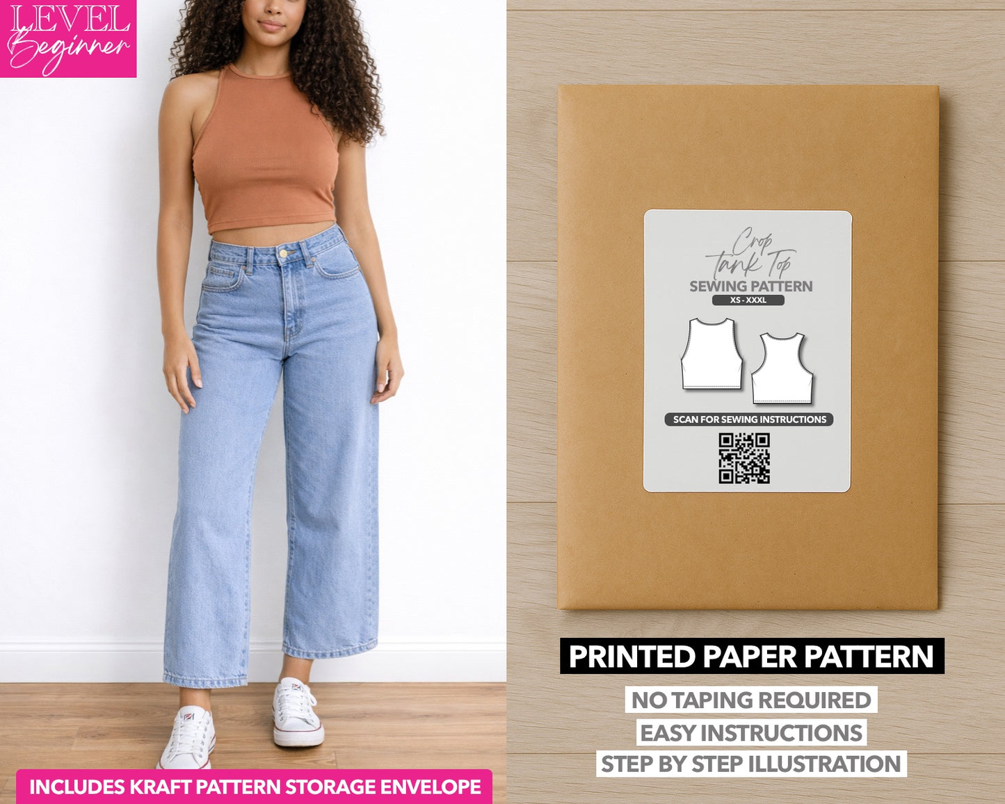 High Neck Crop Tank Top printed sewing pattern with easy instructions and step by step illustrations.