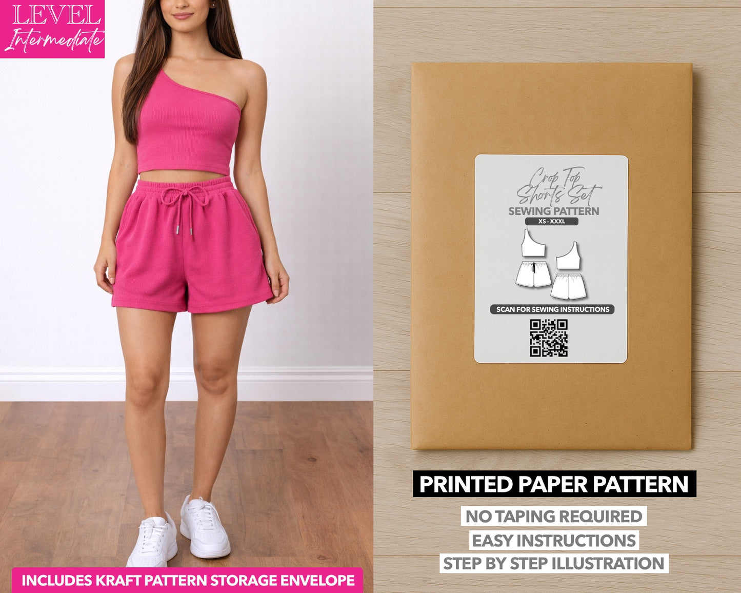 Crop Top and Shorts Set printed sewing pattern with easy instructions and step by step illustrations.