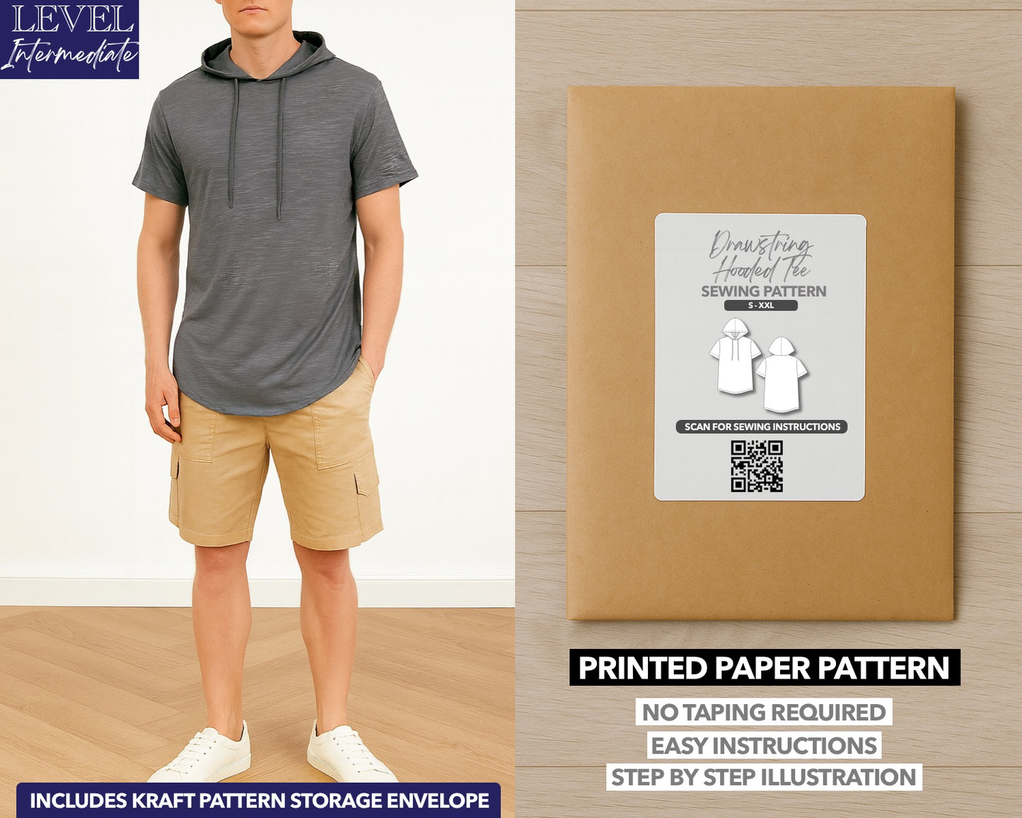 Drawstring Hooded Tee printed sewing pattern with easy instructions and step by step illustrations.