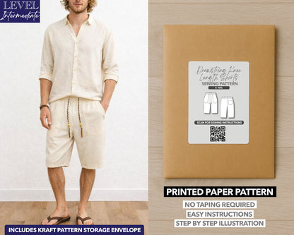 Drawstring Knee Length Shorts printed sewing pattern with easy instructions and step by step illustrations.