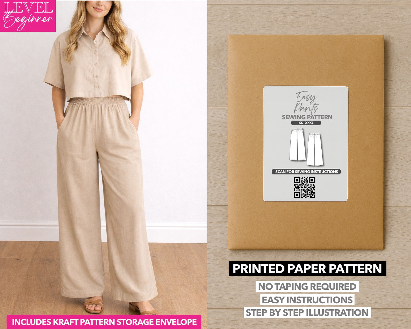 Easy Pants printed sewing pattern with easy instructions and step by step illustrations.