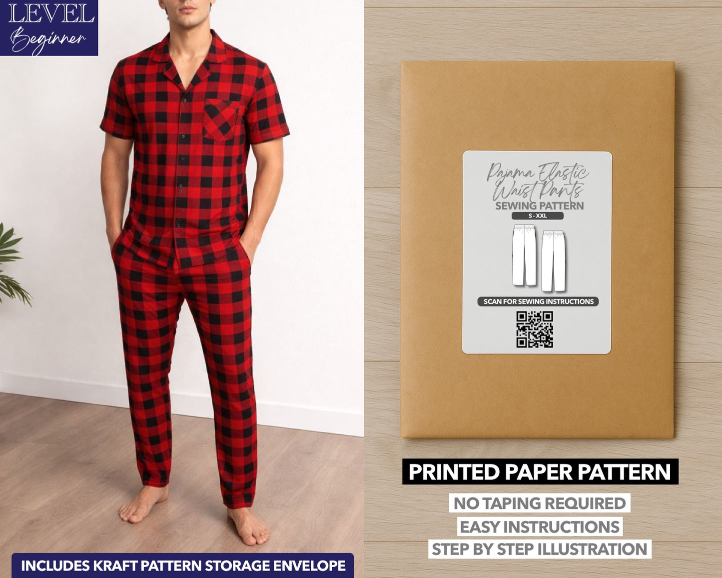 Pajama Elastic Waist Pants printed sewing pattern with easy instructions and step by step illustrations.