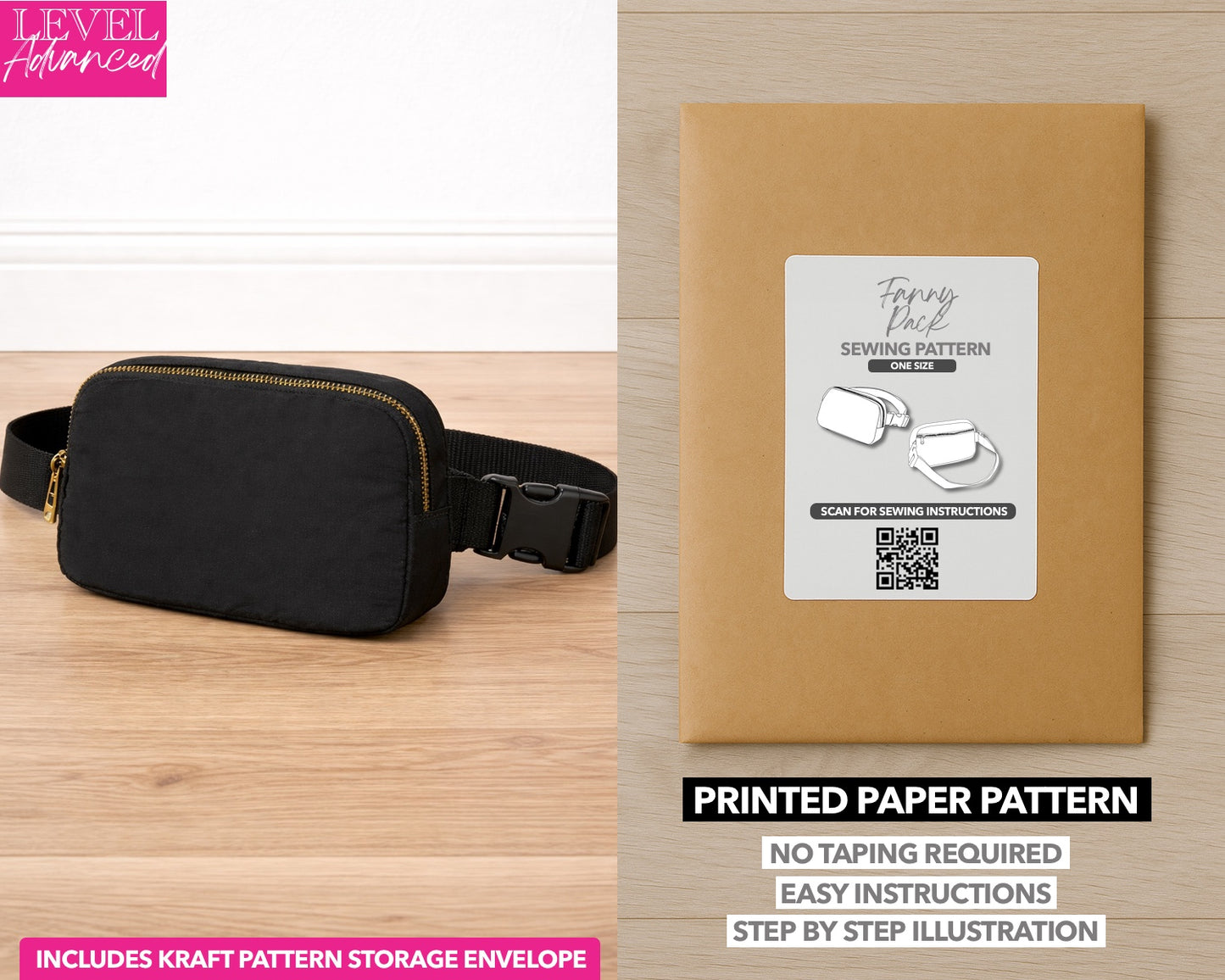 Fanny Pack printed sewing pattern with easy instructions and step by step illustrations.