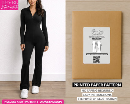 Flare Leg Jumpsuit printed sewing pattern with easy instructions and step by step illustrations.