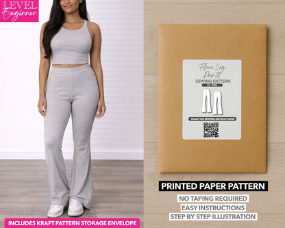 Flare Leg Pants printed sewing pattern with easy instructions and step by step illustrations.